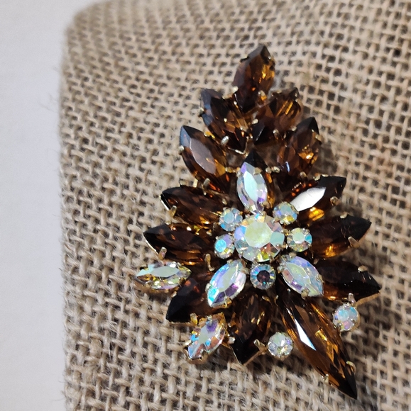 Vintage 60s Amber Glass Crystal Brooch - Picture 4 of 15